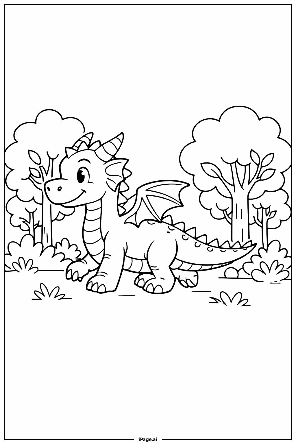  Página para colorir de Dragão Explorando a Floresta 