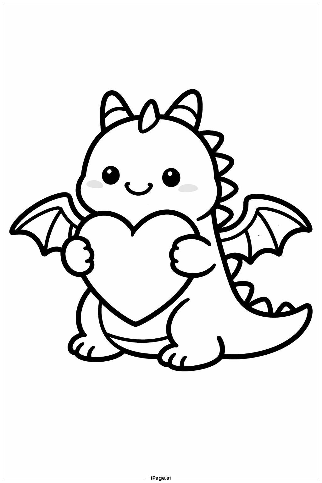  Página para colorir de Dragão Segurando Coração 