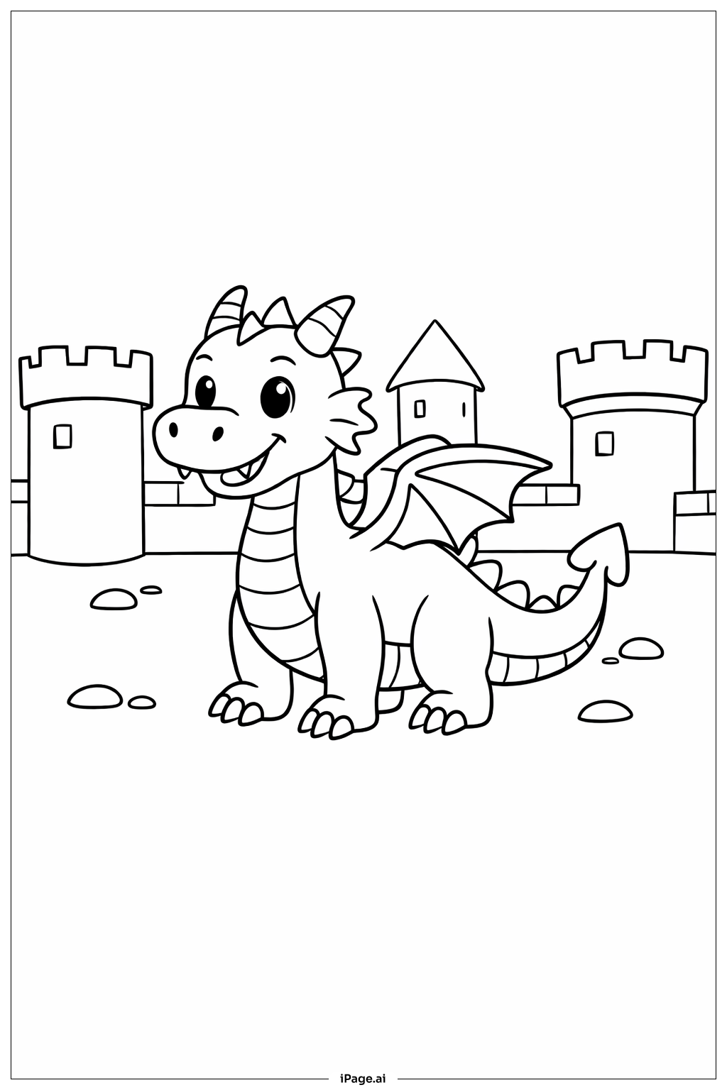  Página para colorir de Dragão no Pátio do Castelo 