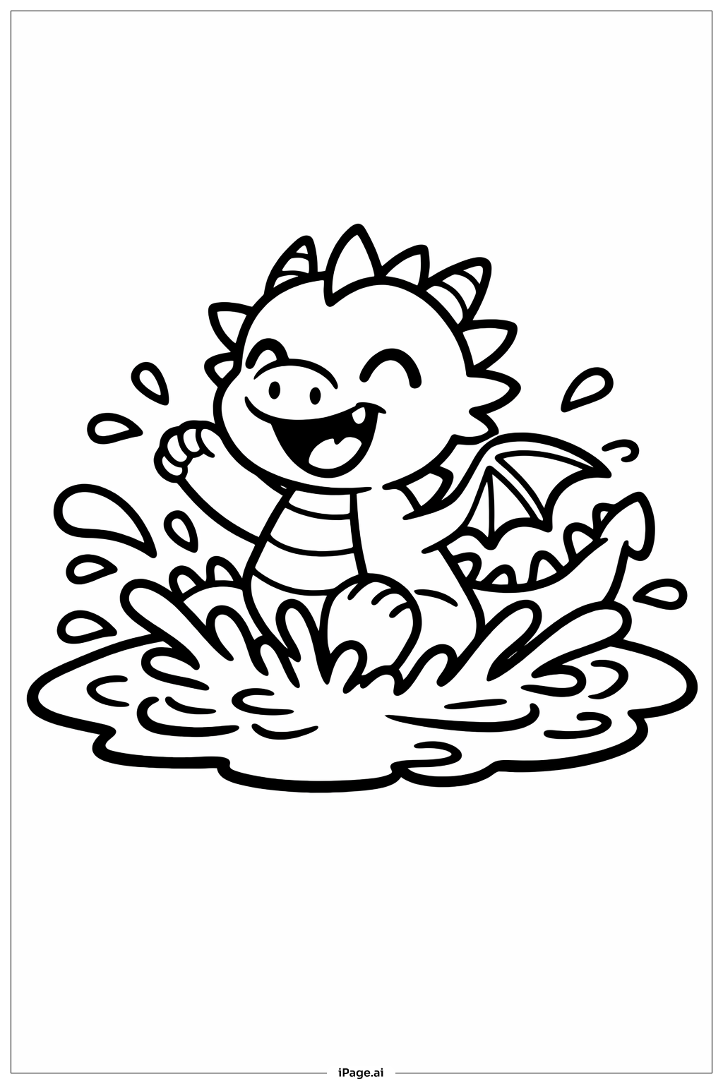  Página para colorir de Dragão na Poça de Lama 