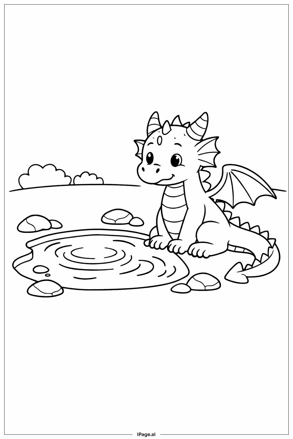  Página para colorir de Dragão Perto do Lago 