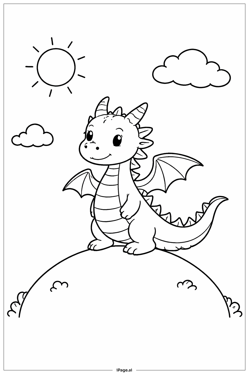  Página para colorir de Dragão no Topo da Colina 