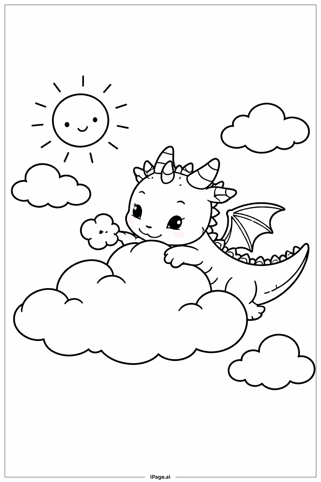  Página para colorir de Dragão Brincando com Nuvens 