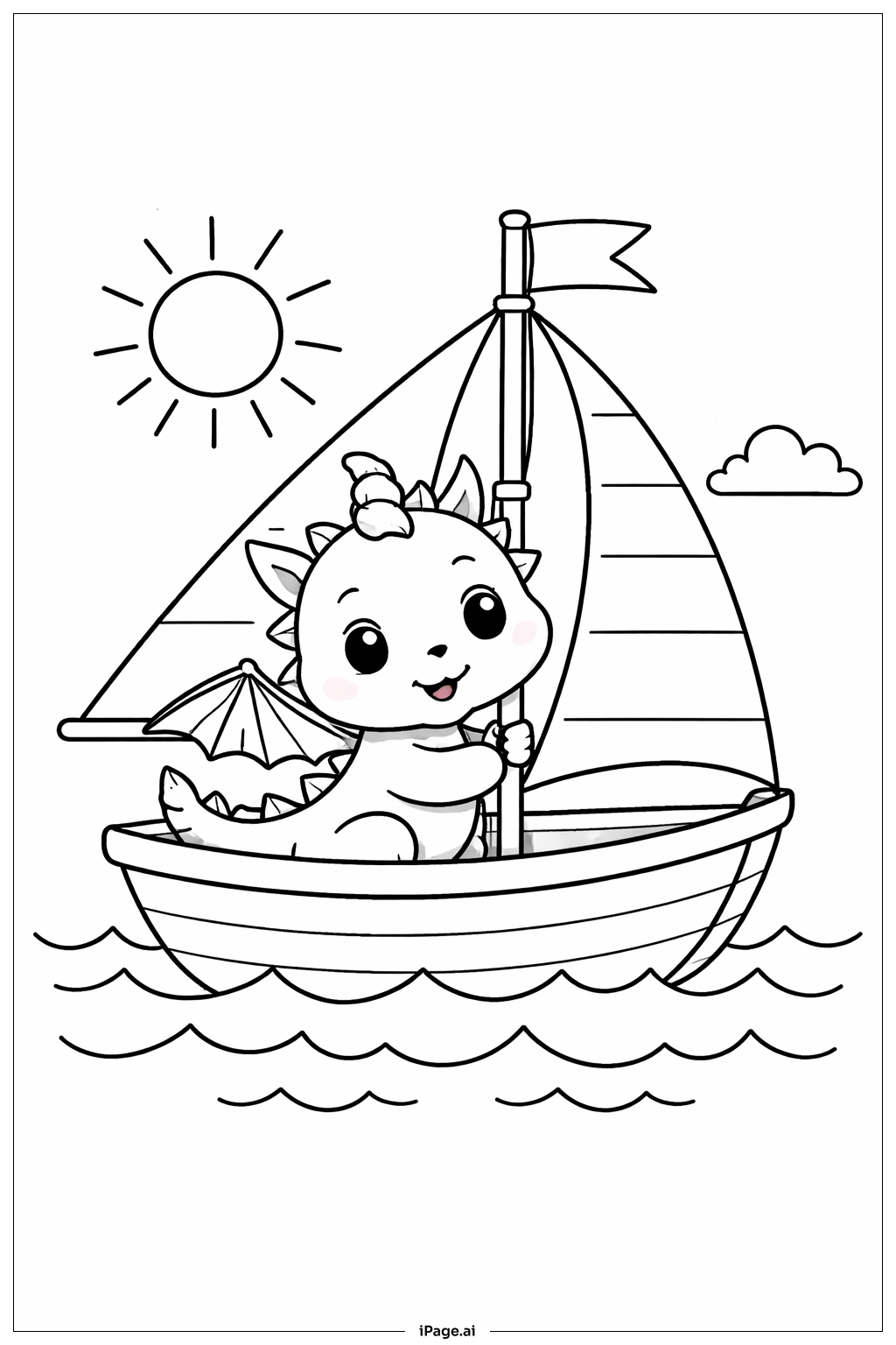  Página para colorir de Barco a Vela Dragão 