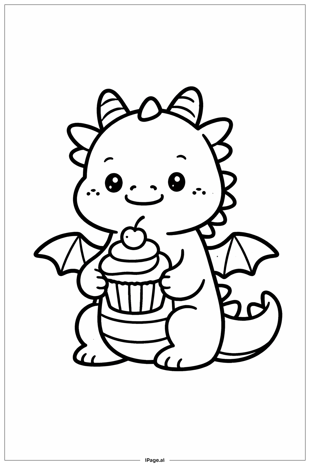  Página para colorir de Dragão com Cupcake 