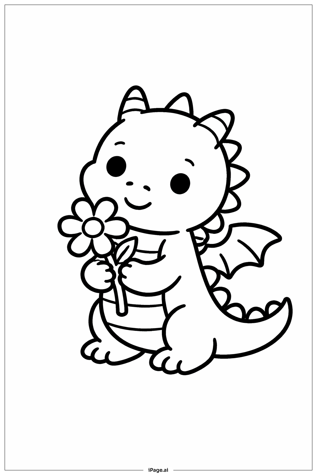  Página para colorir de Dragão com Flor 