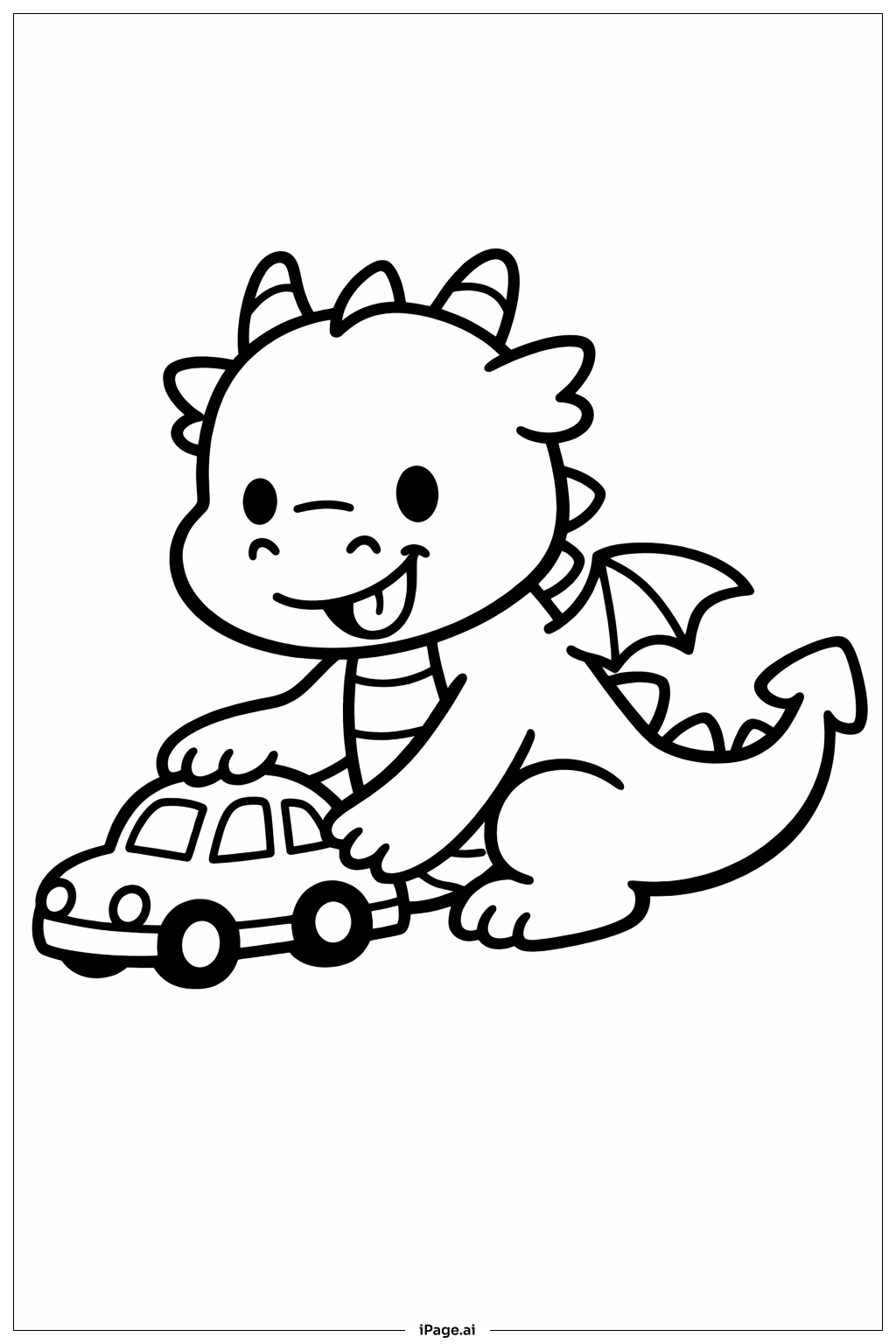  Página para colorir de Dragão com Carrinho de Brinquedo 