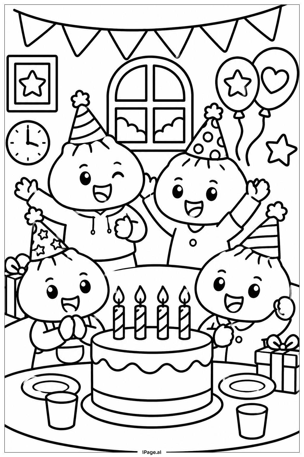 湯圓生日派對著色頁