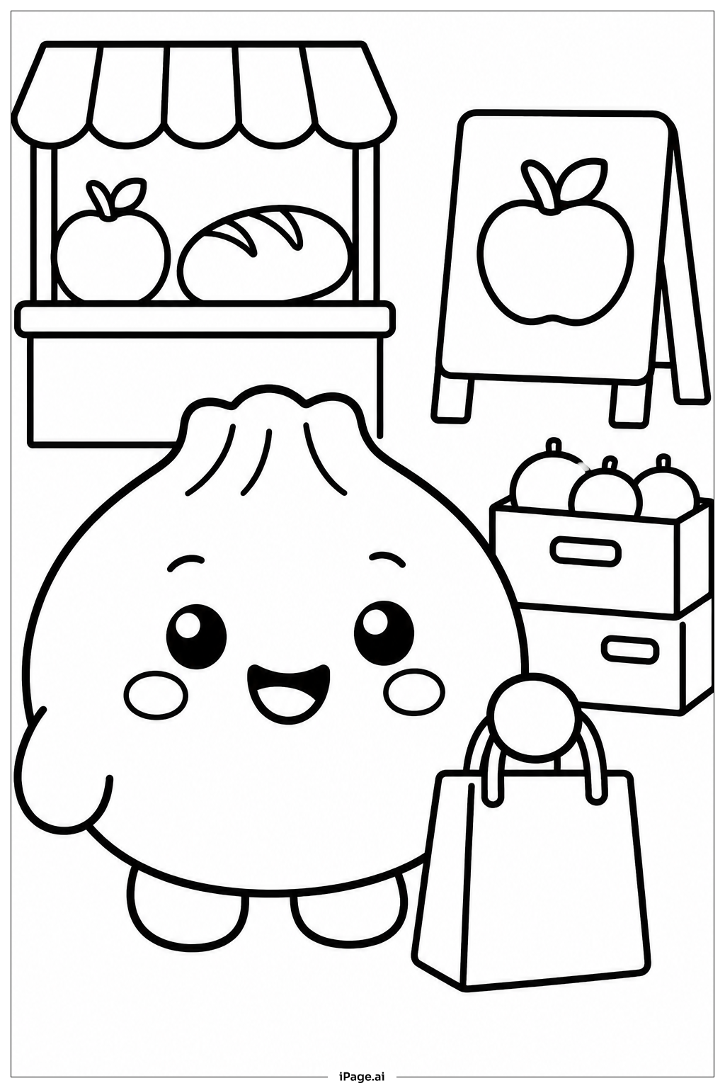  Page de coloriage Dumpling Squishy Au Marché 