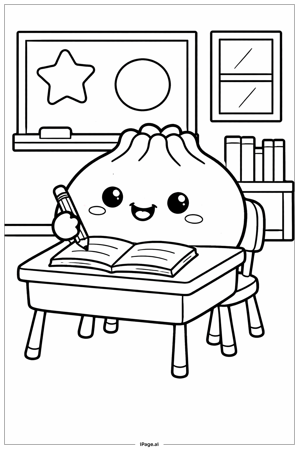  Page de coloriage Dumpling Squishy à l'école 