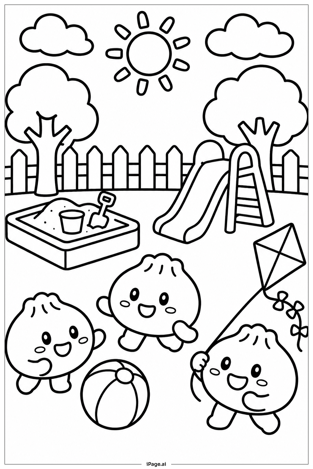 Page de coloriage Dumpling Squishy Garden Play