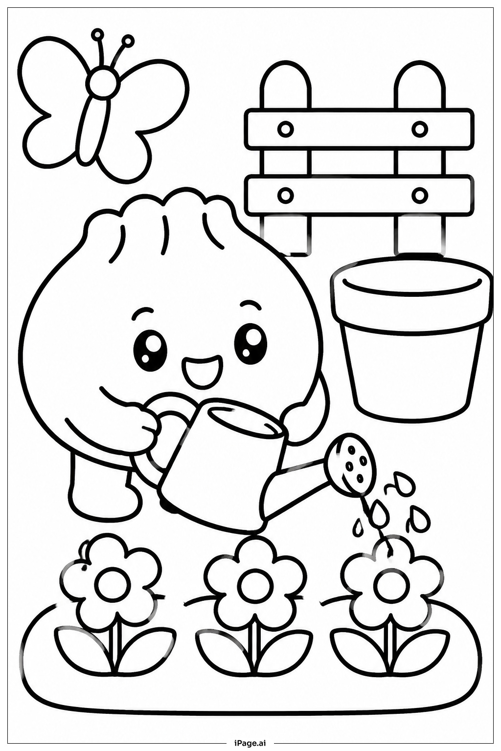  Page de coloriage Dumpling Squishy Gardening 