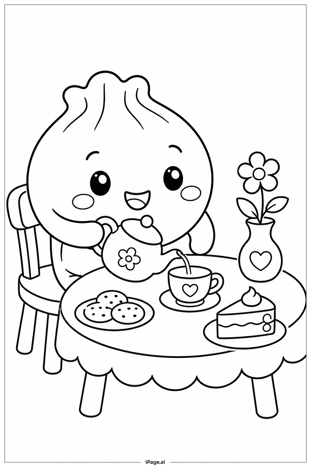  Dumpling Squishy Tea Party Ausmalseite 