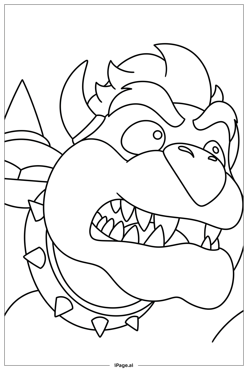 Close up furious Bowser showing sharp teeth Coloring Page