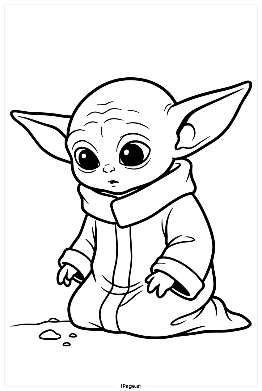 Baby Yoda 靜靜跪地研究小石頭著色頁
