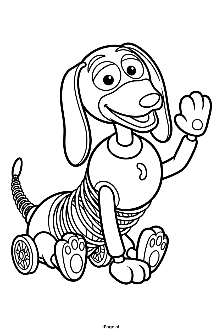 Page de coloriage Toy Story Zigzag le Chien à Ressort Fait Signe Assis