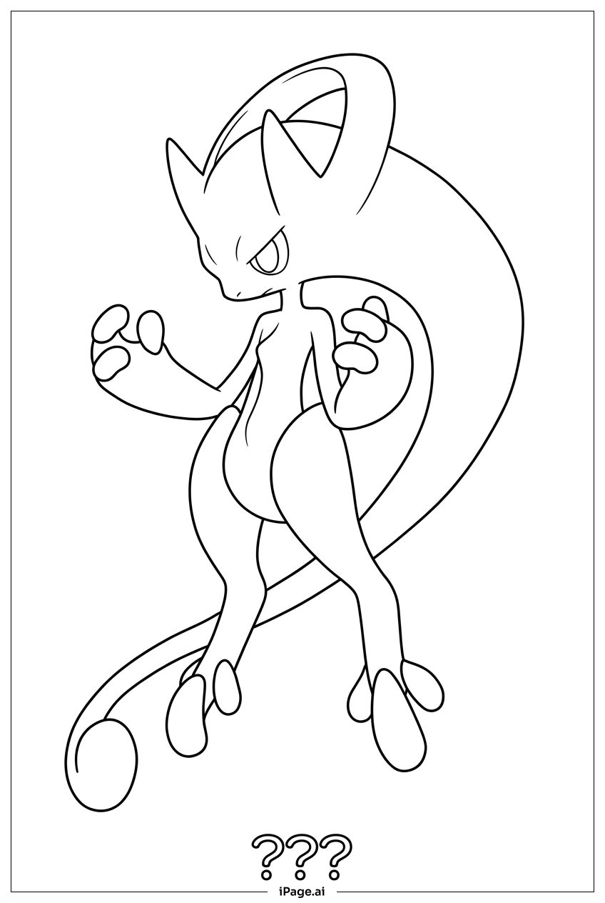 Página para colorear de La forma misteriosa de Mewtwo emerge de las sombras
