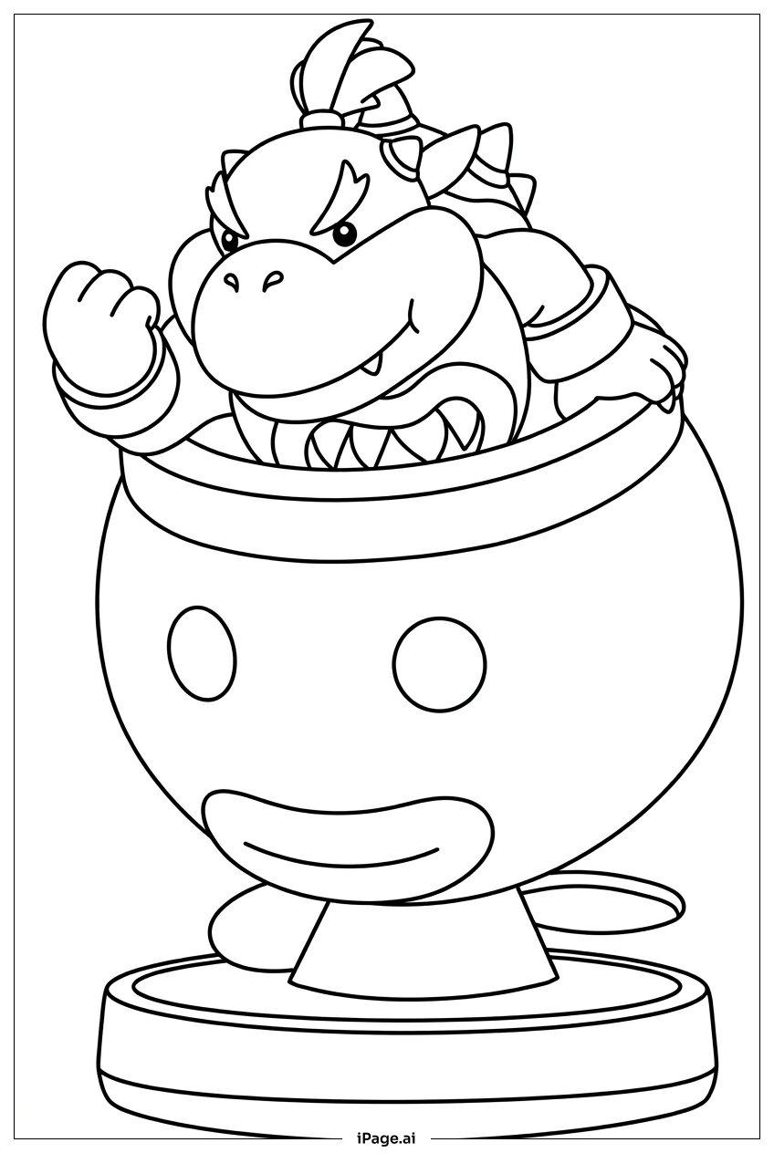 Page de coloriage Statue triomphante de Bowser Jr dans sa capsule de combat