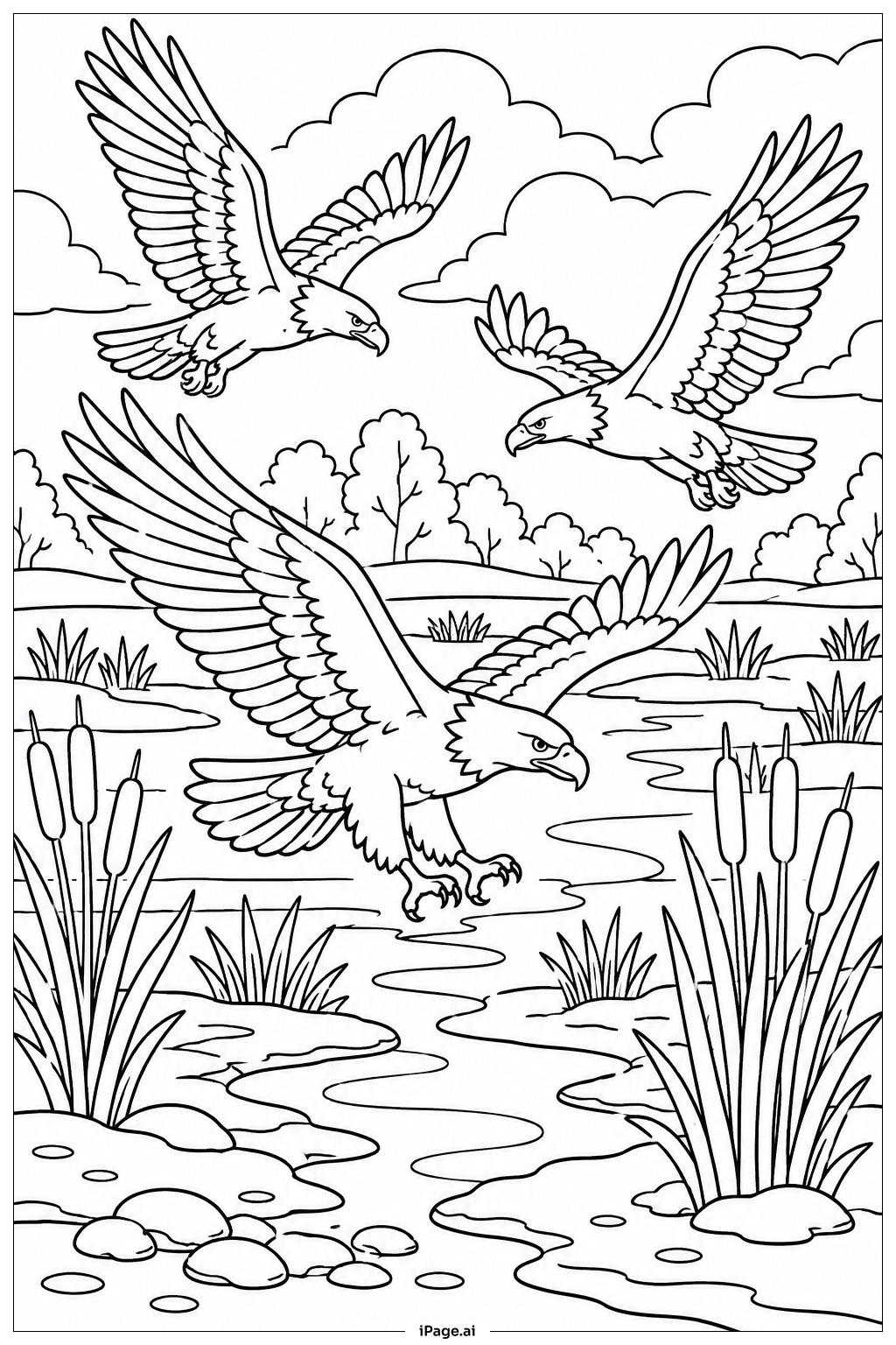Eagle Hunt Trio Coloring Page