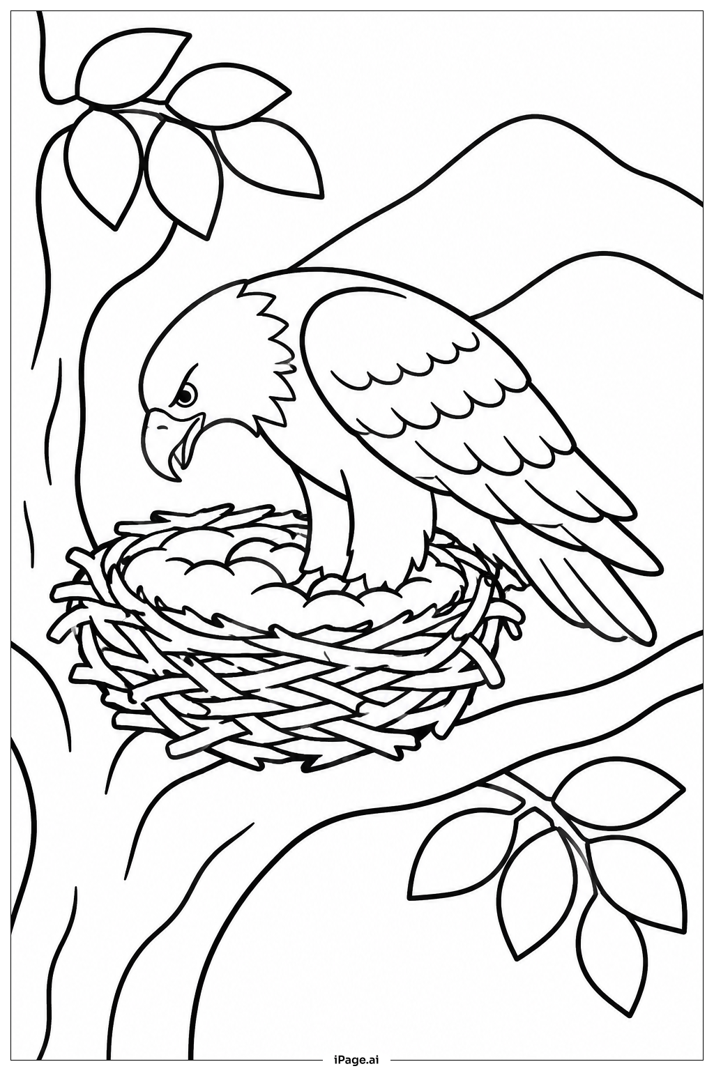 Adler auf Nestast Ausmalseite