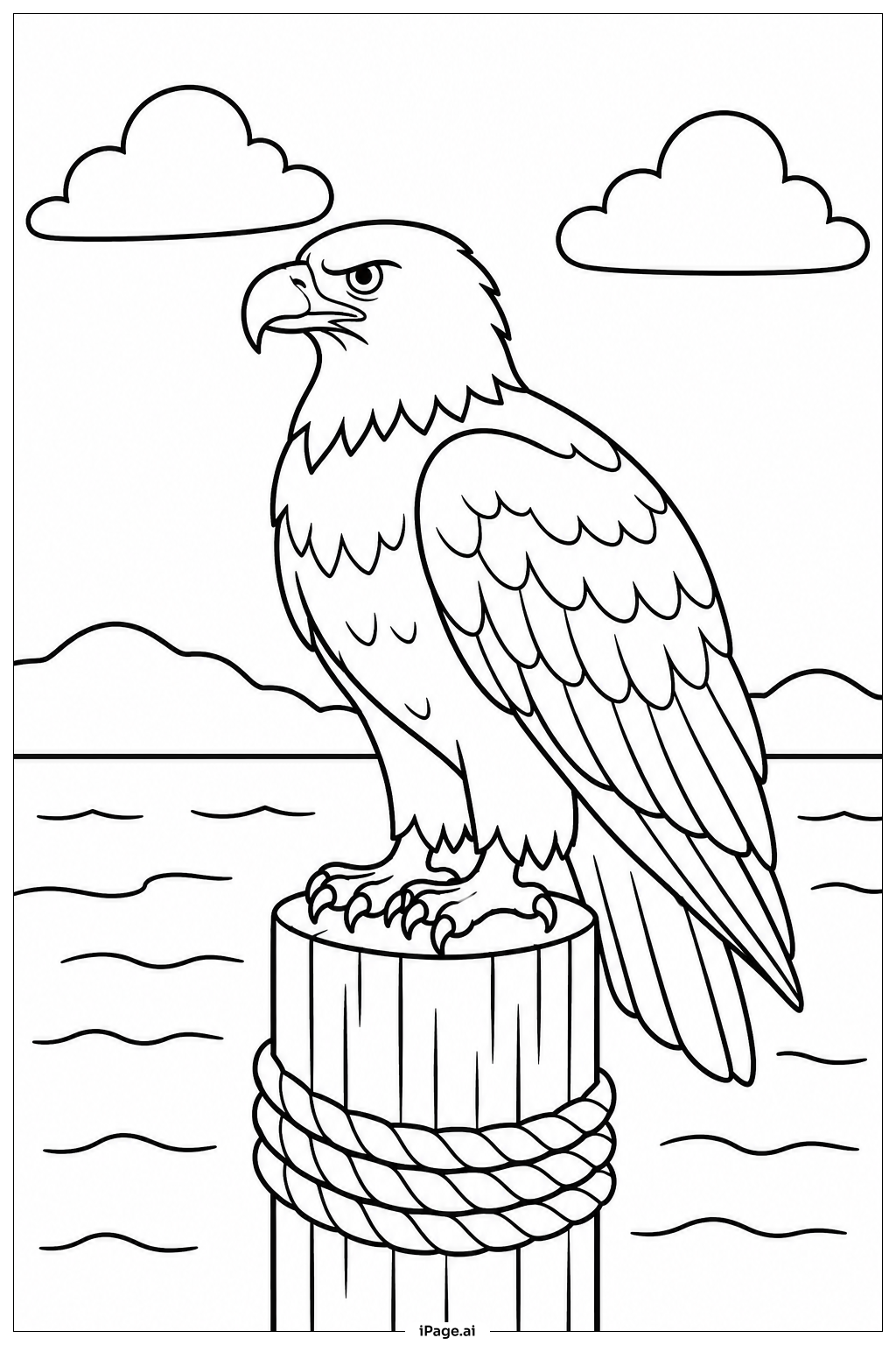 Página para colorear de Águila en el muelle