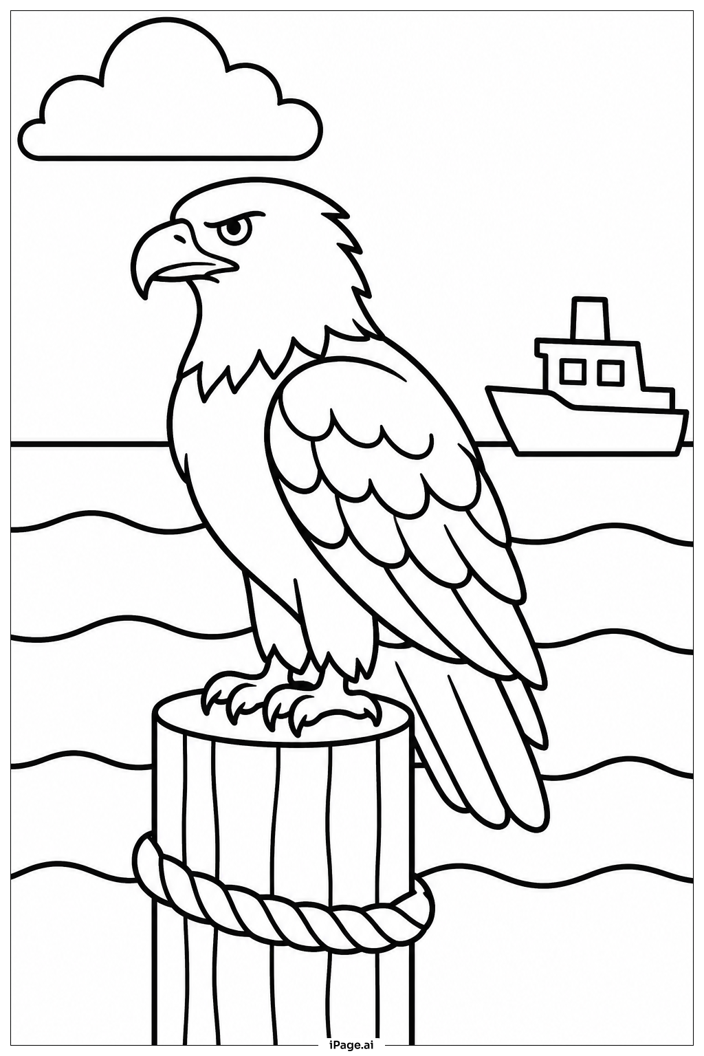 Adler auf dem Pier Ausmalseite