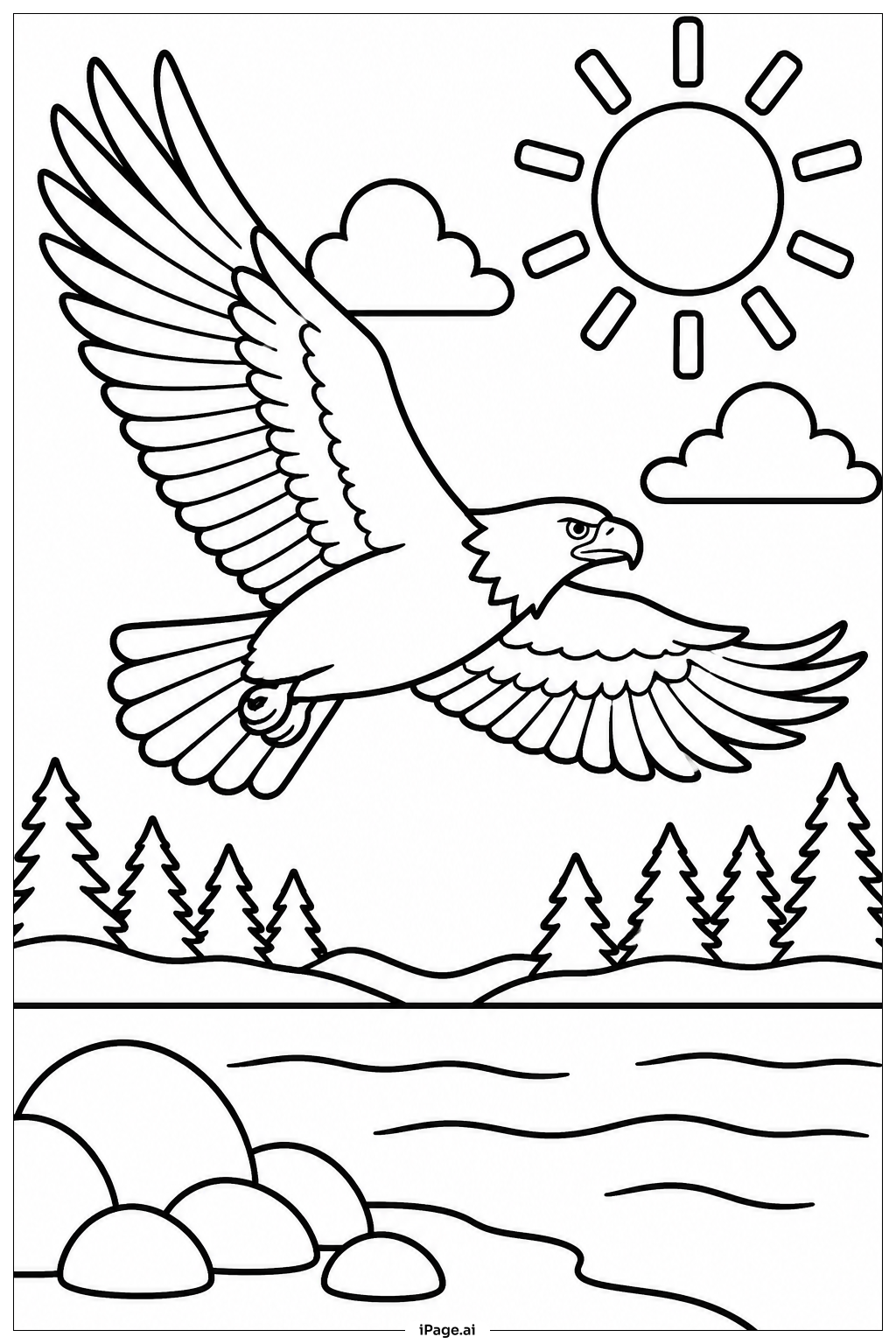 Página para colorear de Águila sobre el lago