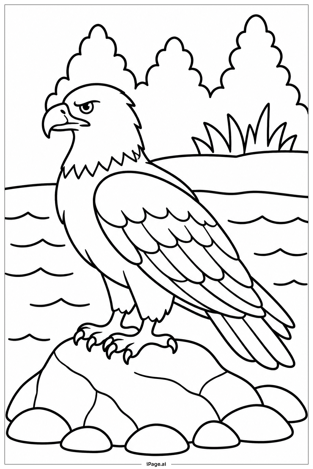 Adler am Flussufer Ausmalseite