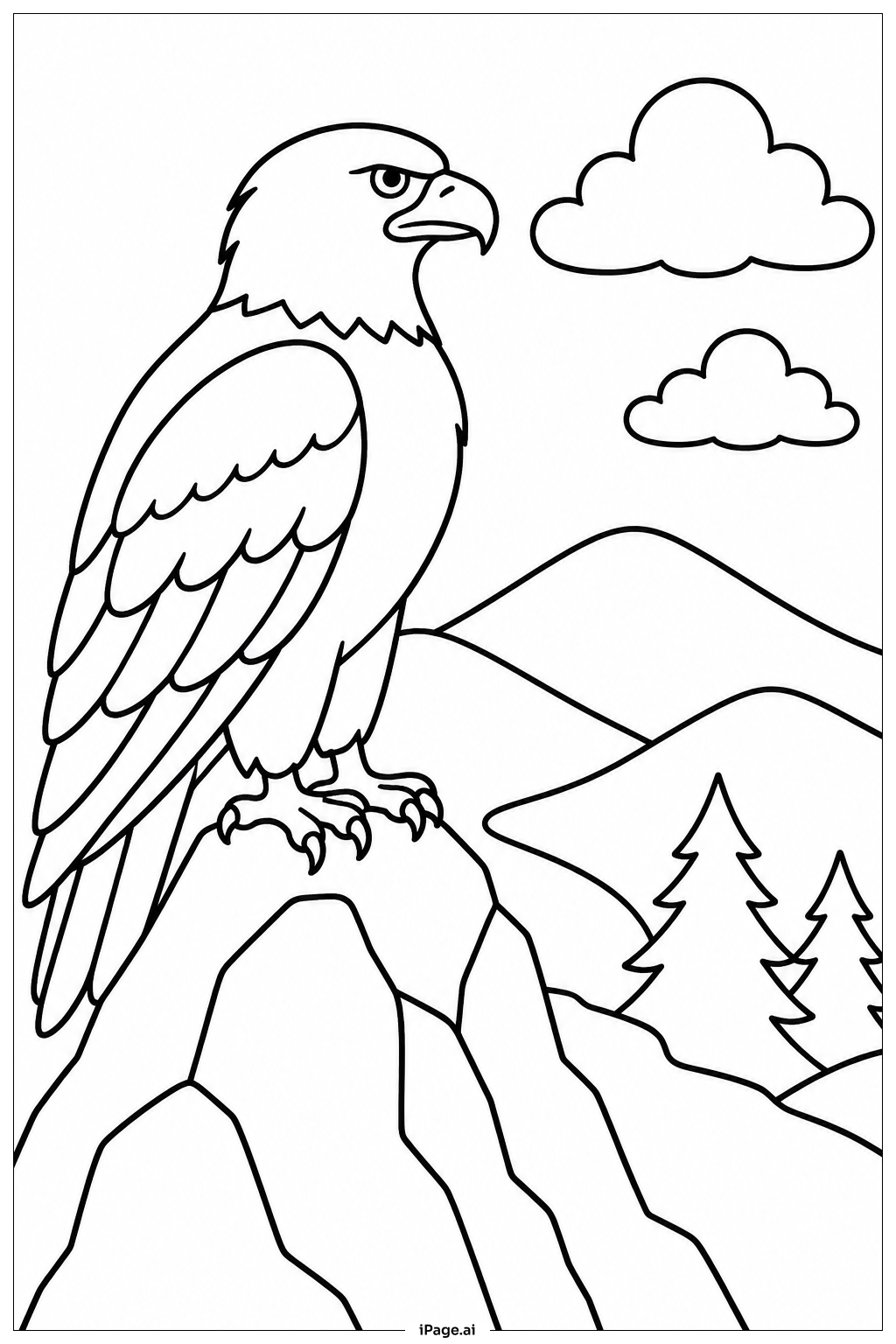 Page de coloriage Aigle Observant la Vallée