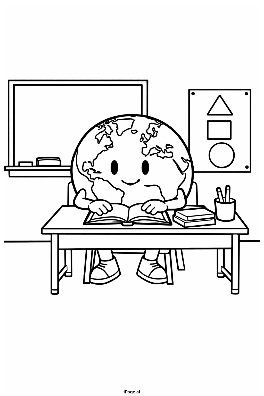 学校里的地球填色页