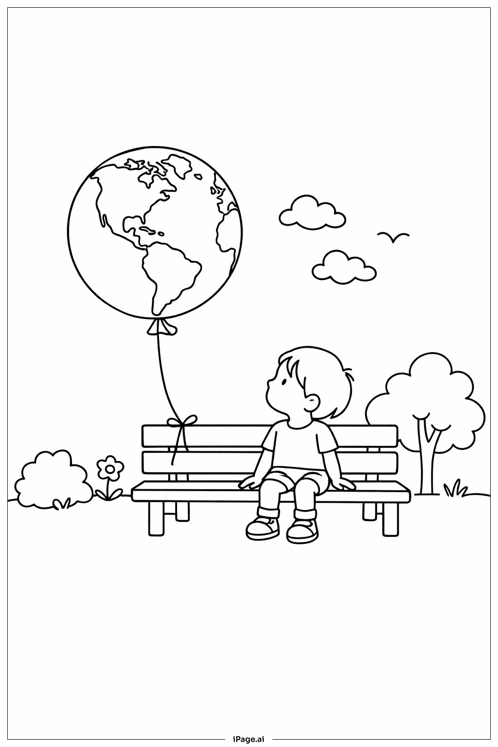  지구의 날 풍선 벤치 색칠공부 페이지 