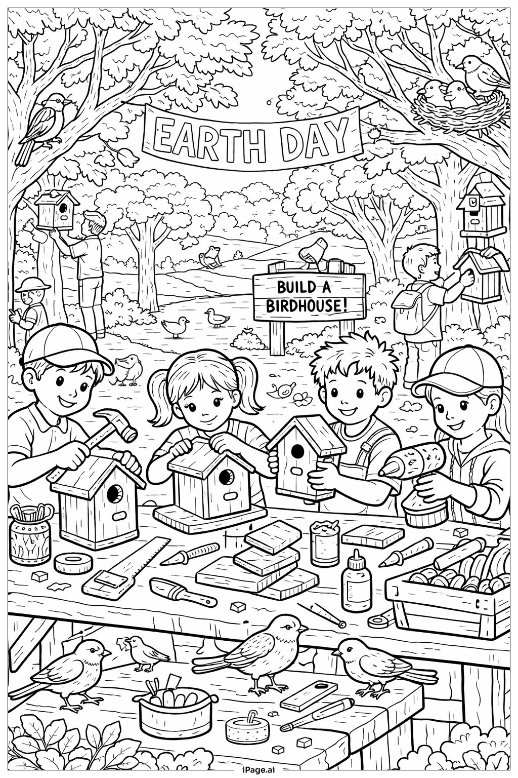  Trang tô màu Workshop Làm Nhà Chim Ngày Trái Đất 