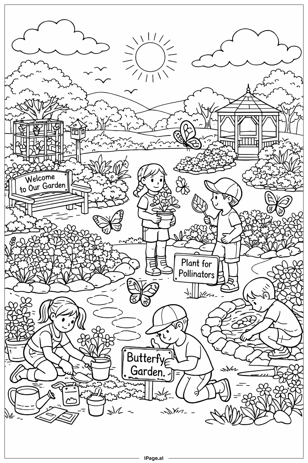  アースデイ バタフライガーデンの塗り絵ページ 