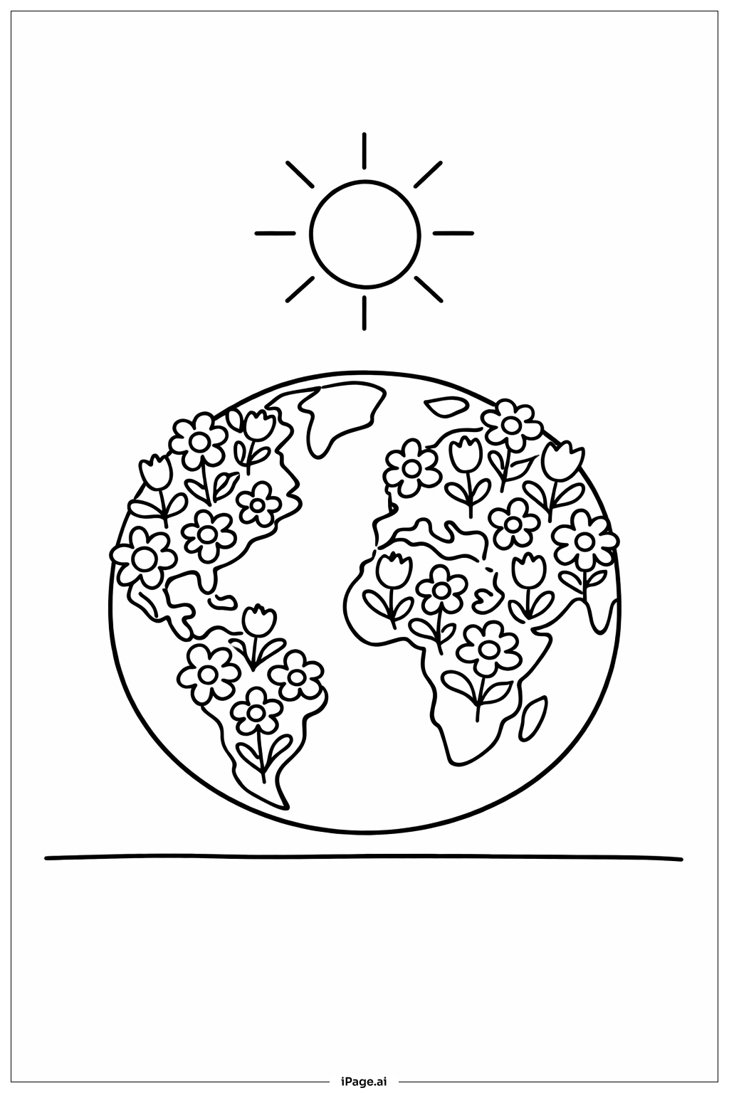  地球日花朵地球儀著色頁 
