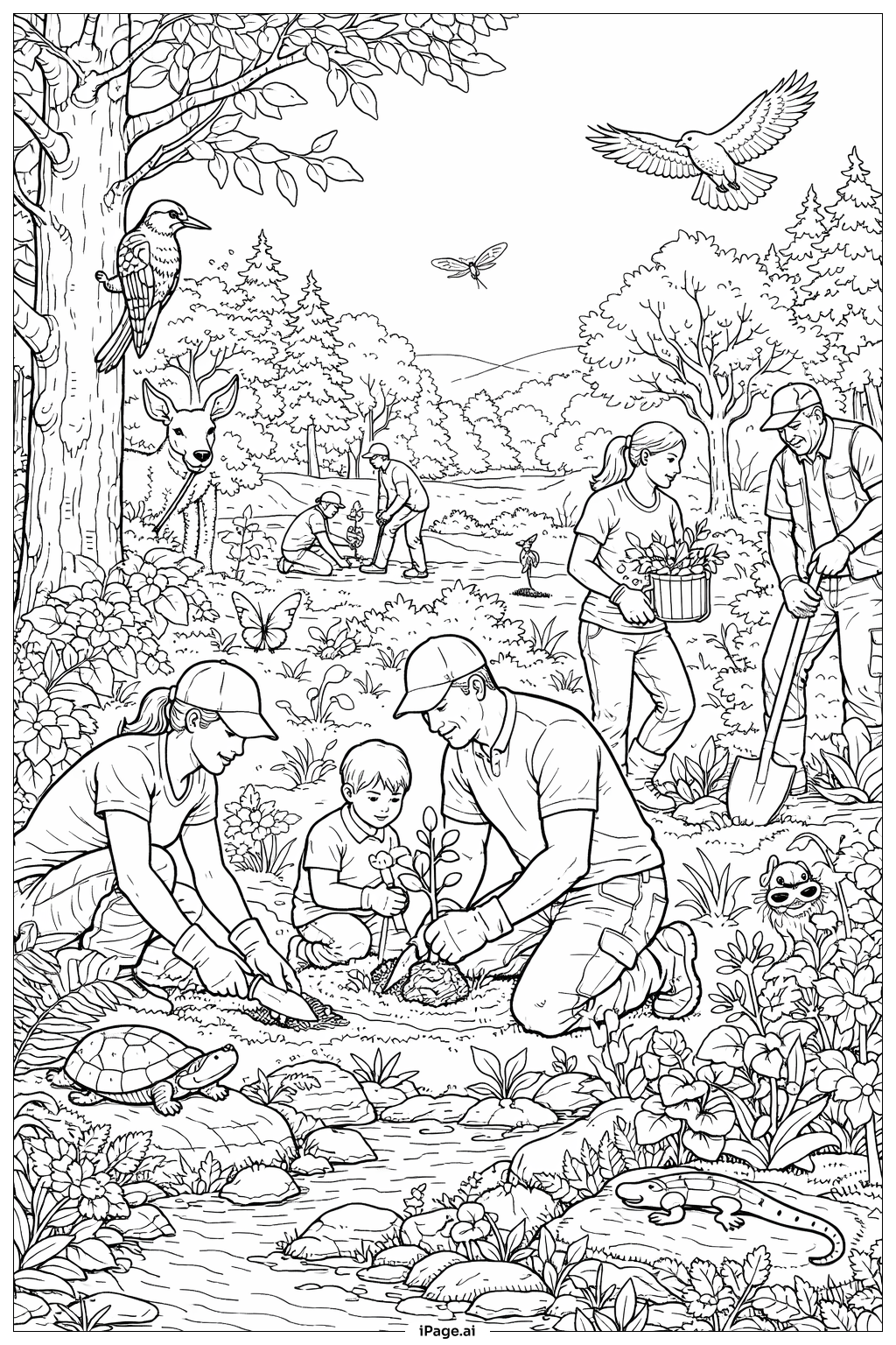  Página para colorear de Restauración Forestal en el Día de la Tierra 