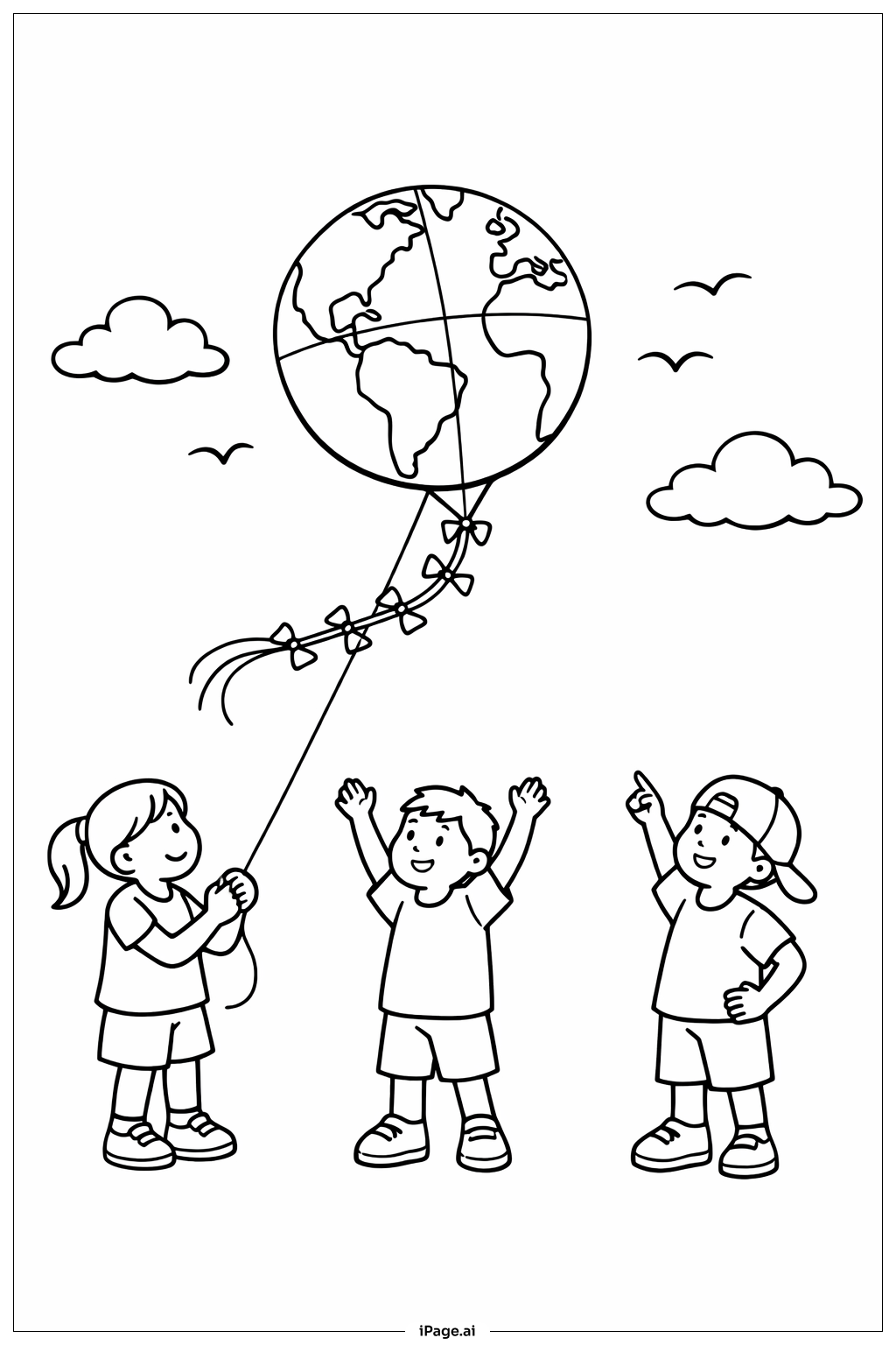  地球日放风筝填色页 