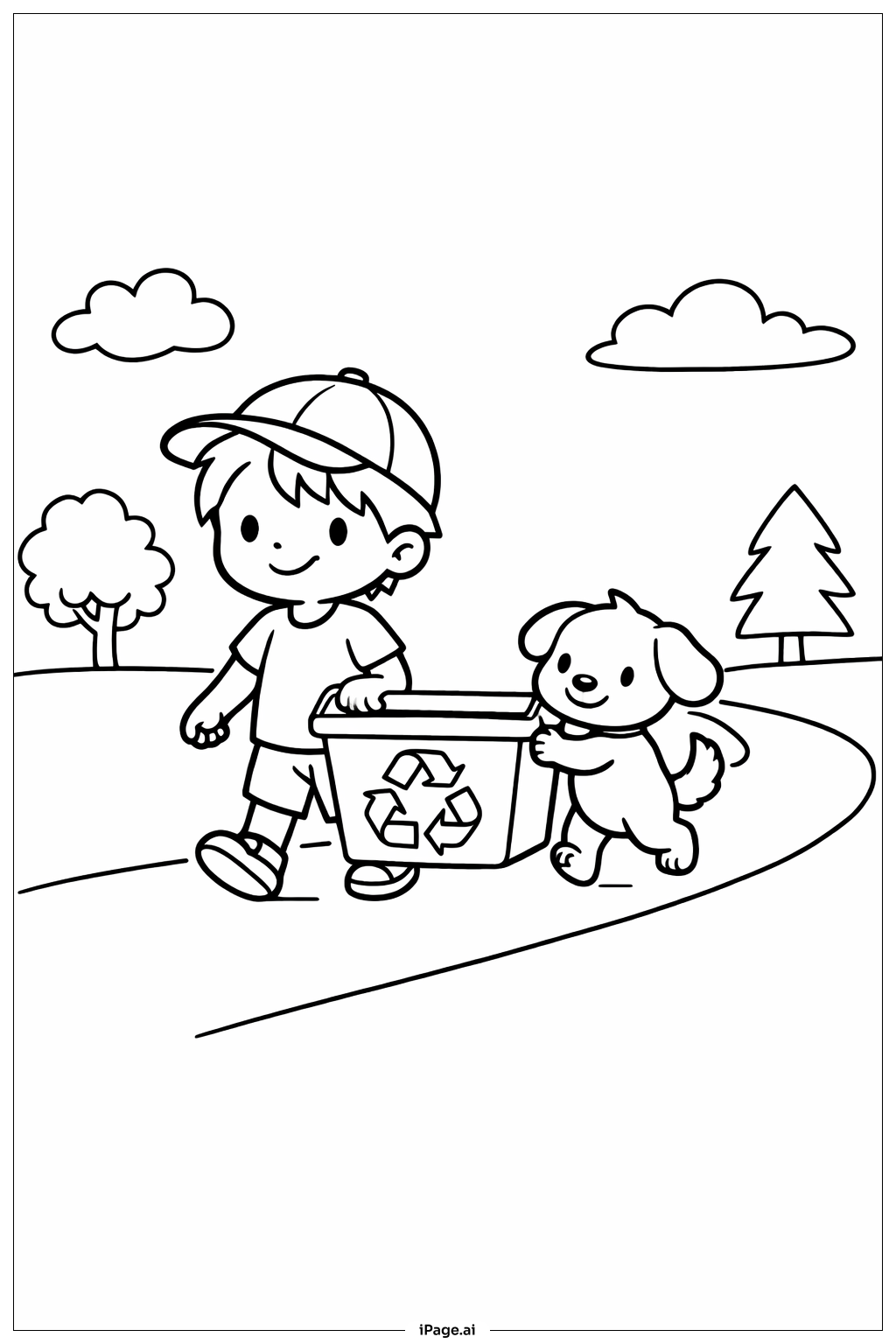  Página para colorear de Paseo del Día de la Tierra con Reciclaje 