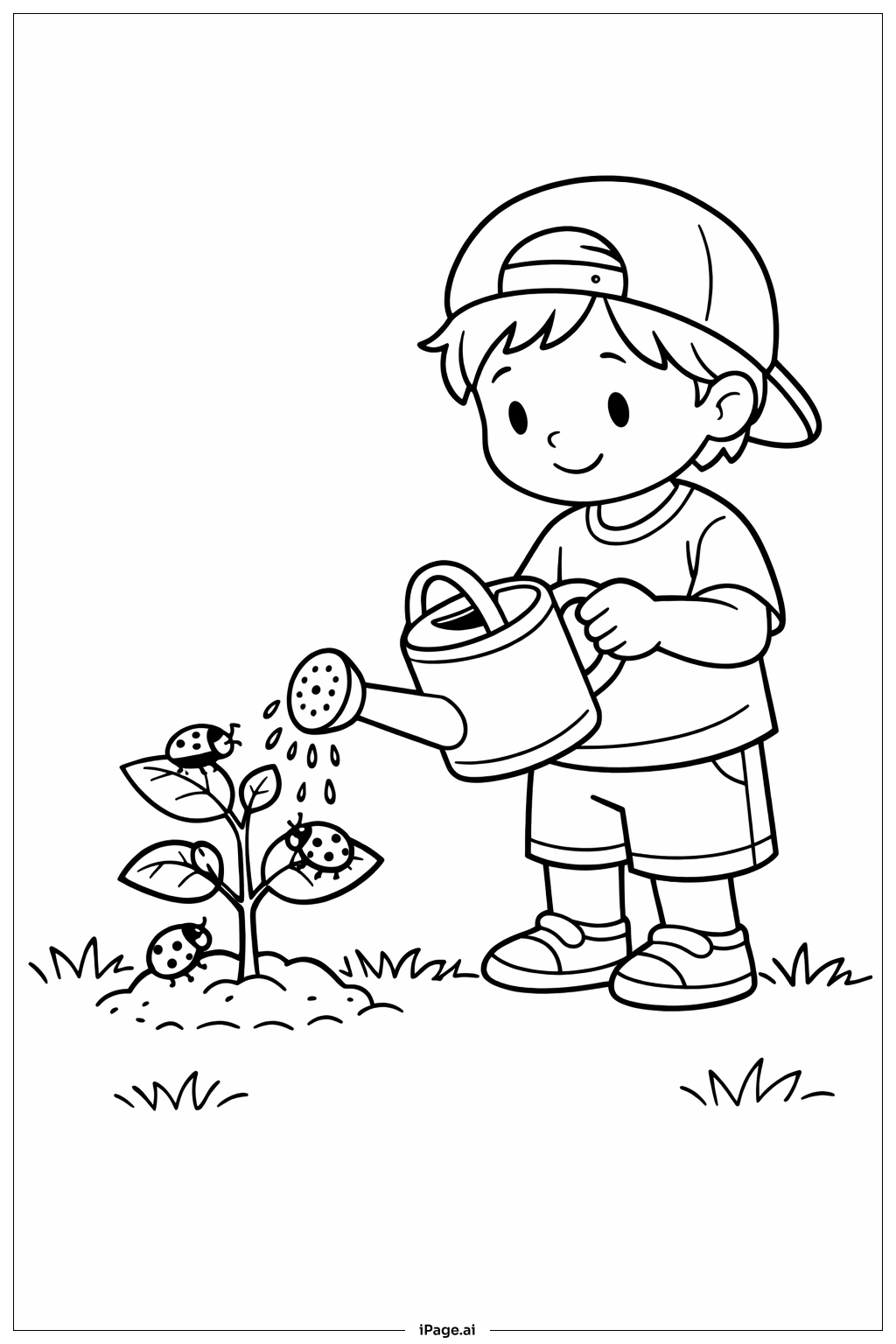  Baumtag – Sämling gießen Ausmalseite 