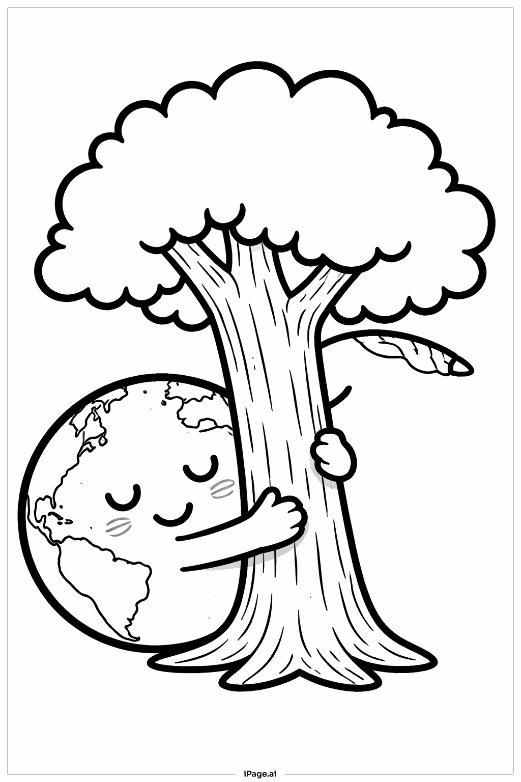  拥抱地球的大树填色页 