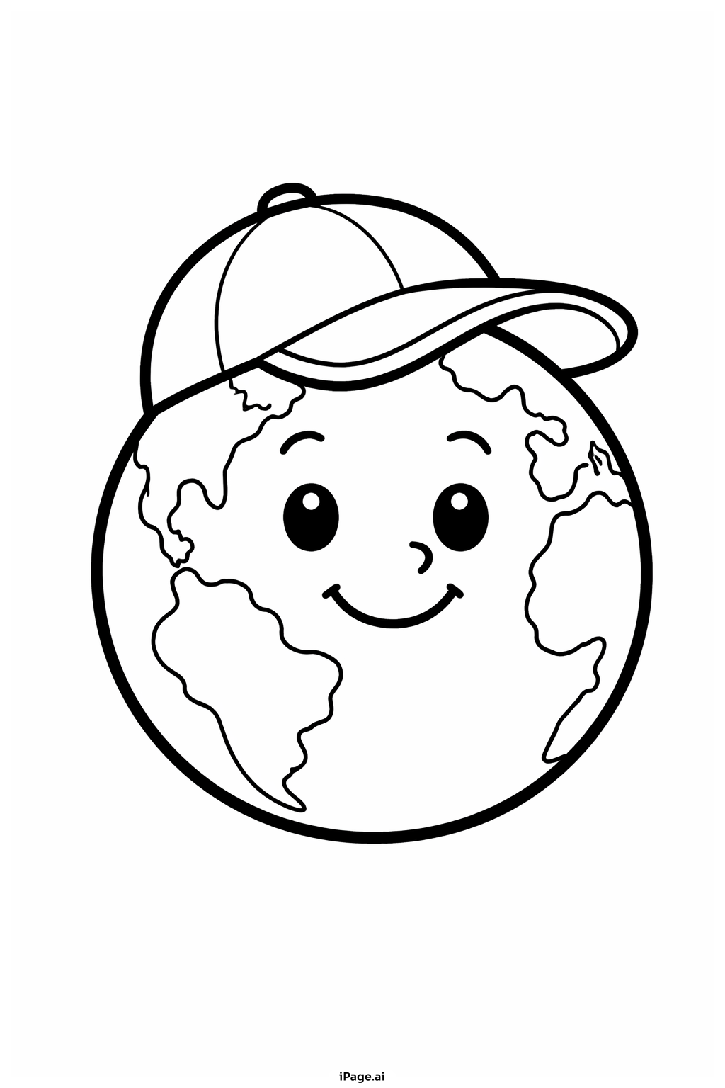  戴帽子的地球填色页 