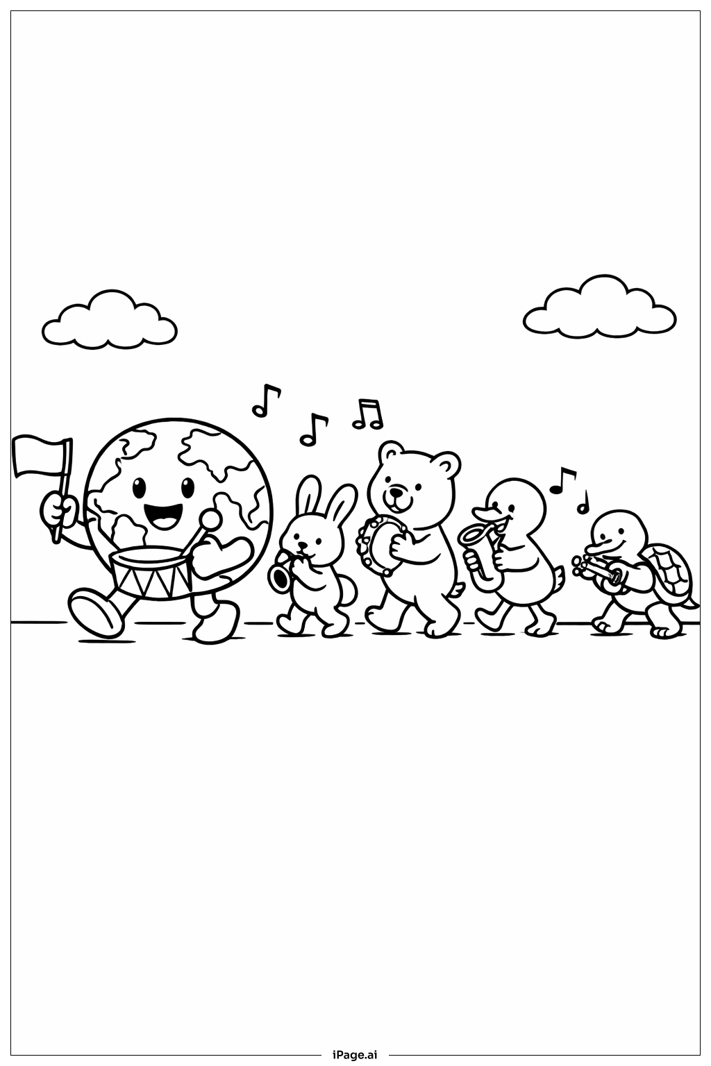 동물 퍼레이드와 지구 색칠공부 페이지