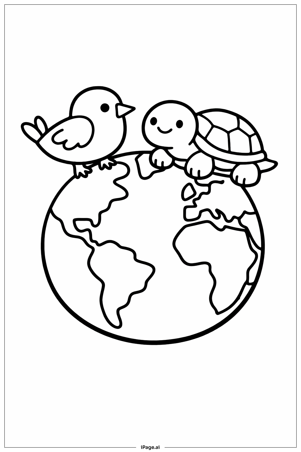  带动物的地球填色页 