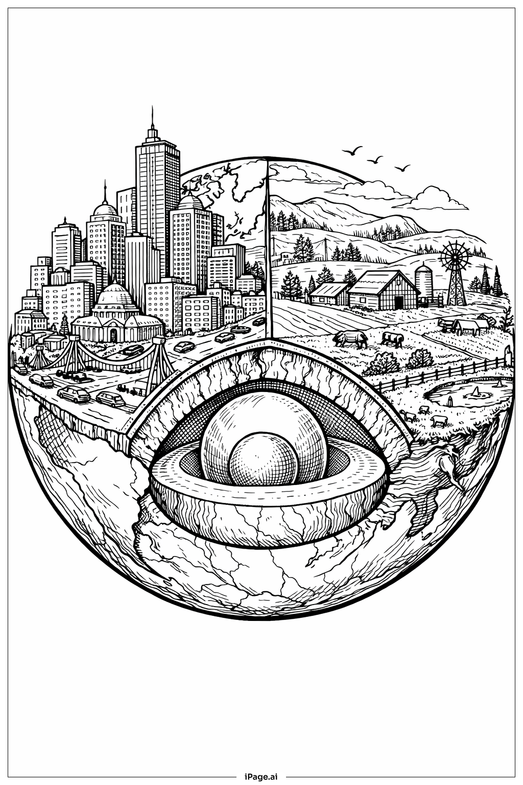 Earth With City And Countryside Coloring Page 