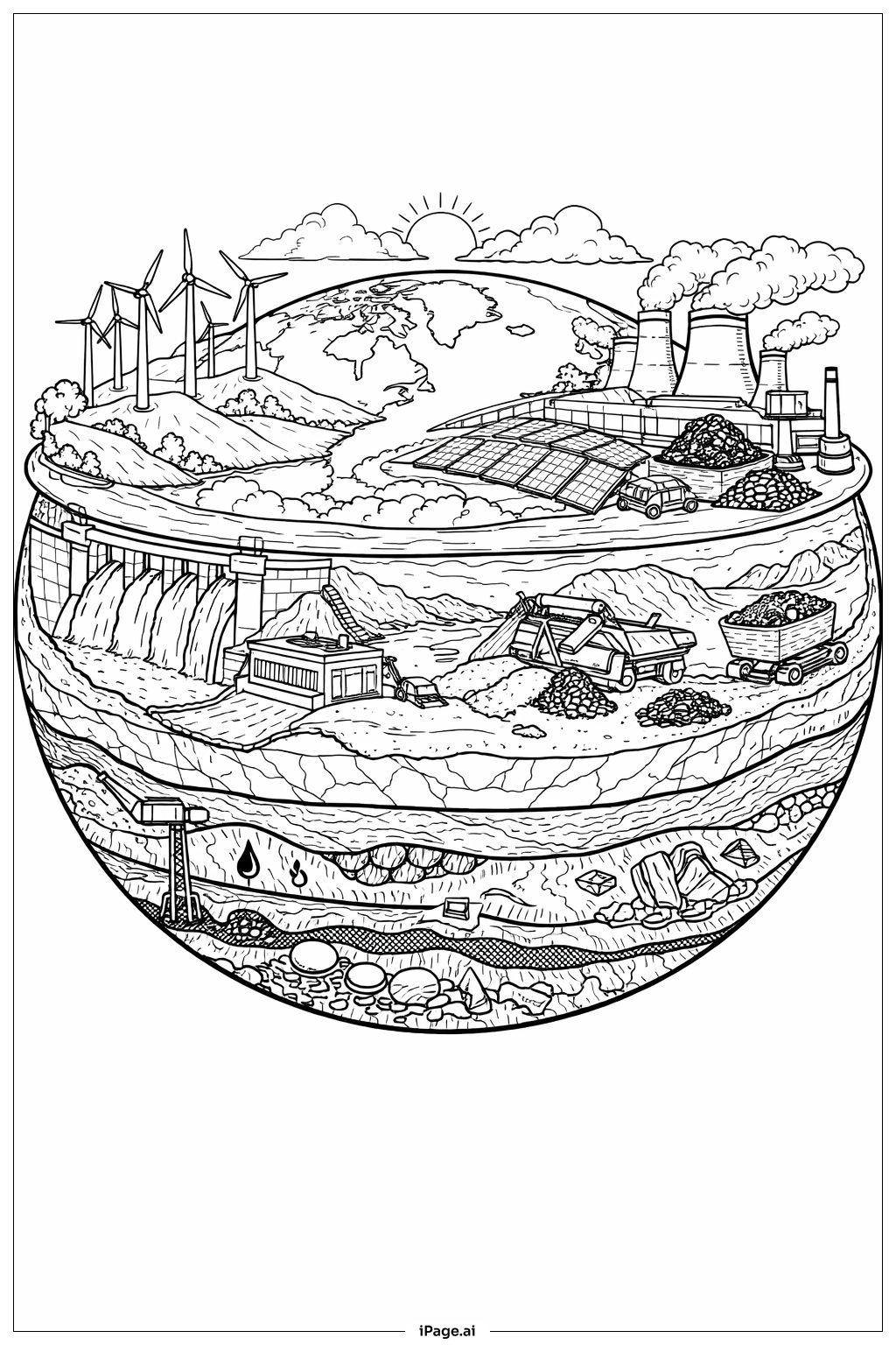 带能源的地球填色页