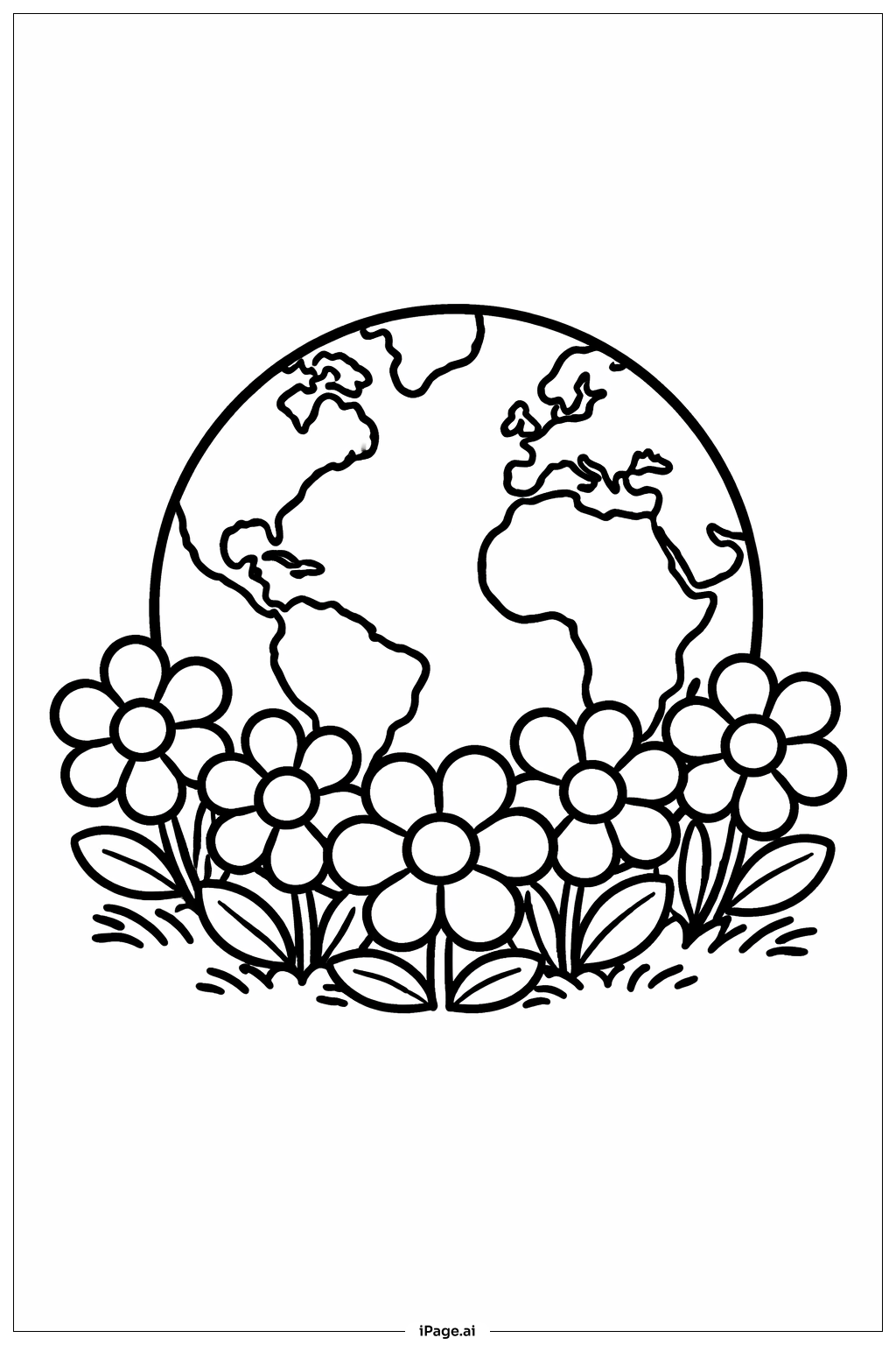  地球与花朵填色页 