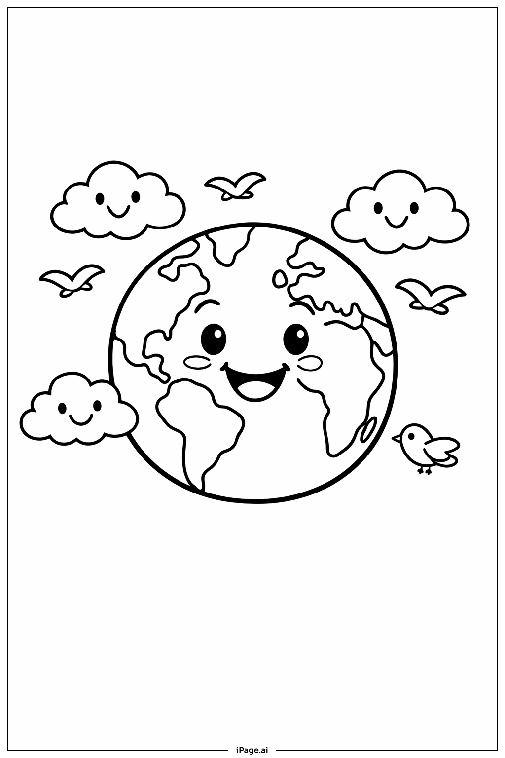 행복한 구름이 있는 지구 색칠공부 페이지