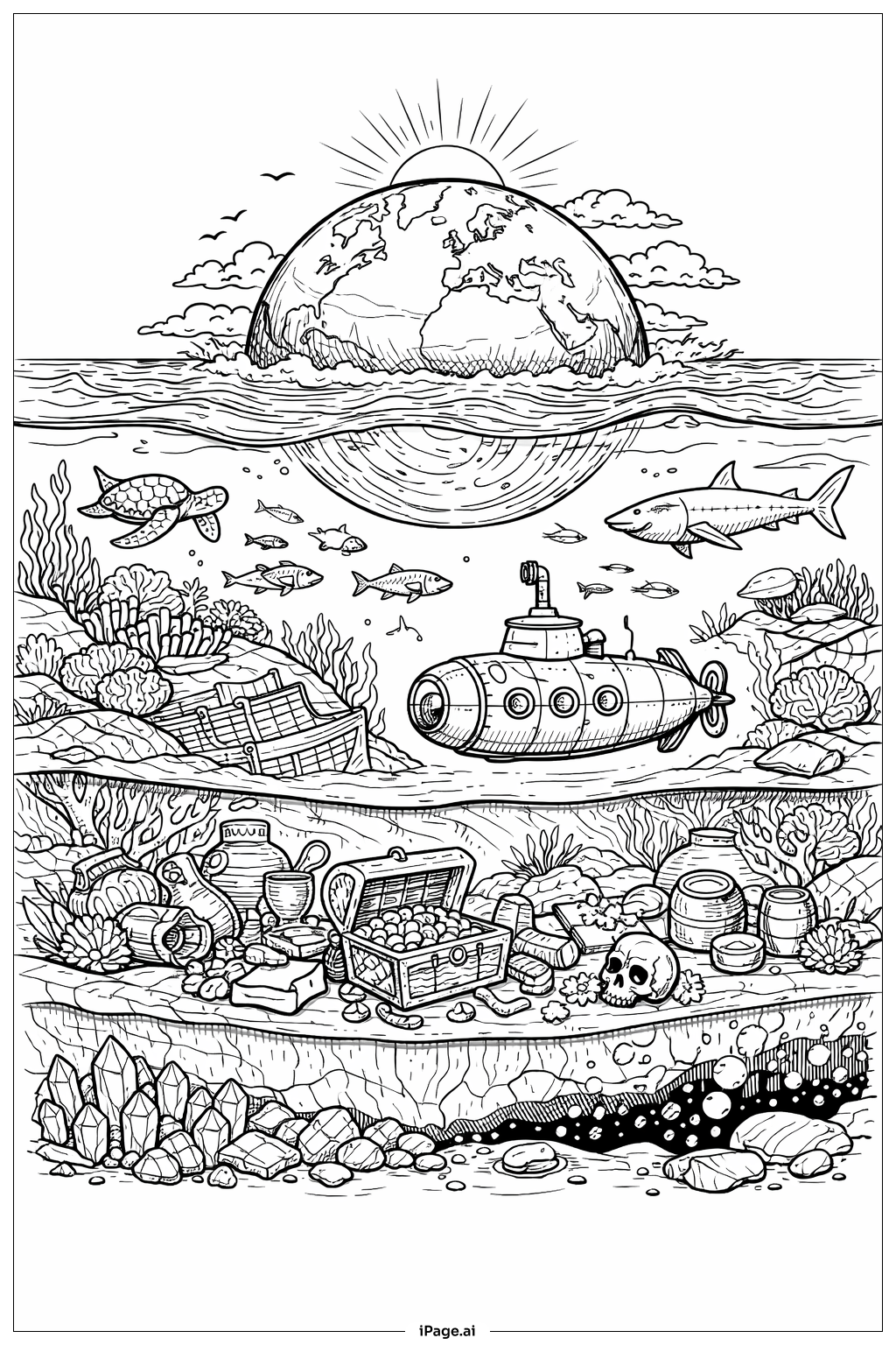  Earth With Ocean Depths Coloring Page 