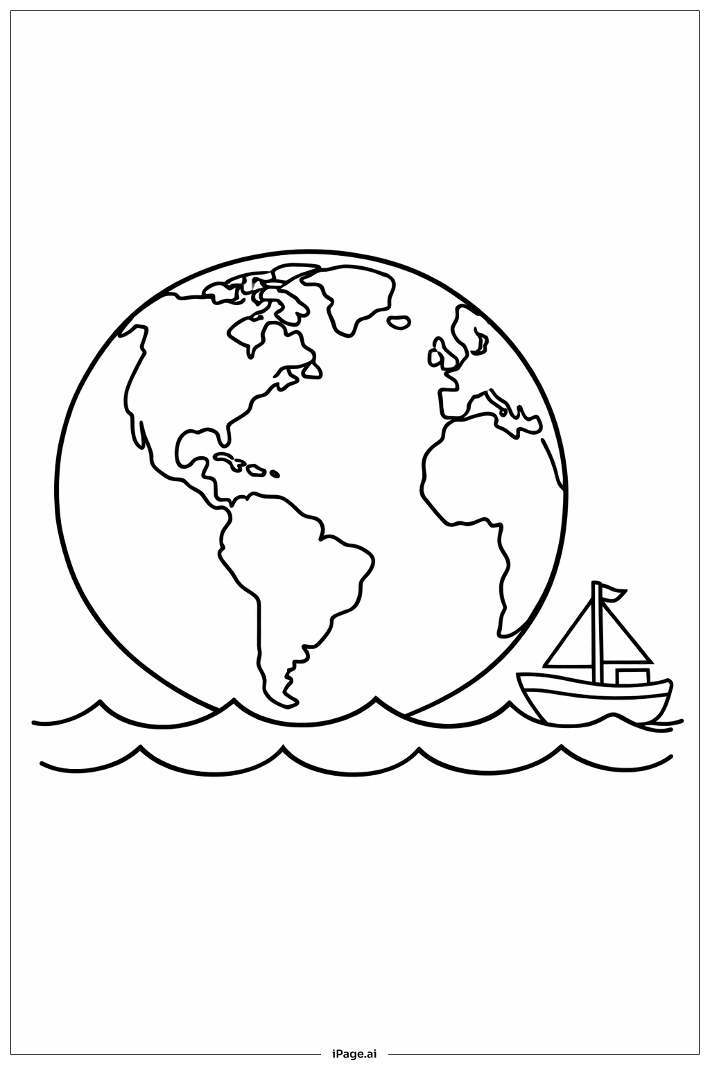 바다 파도 위의 지구 색칠공부 페이지