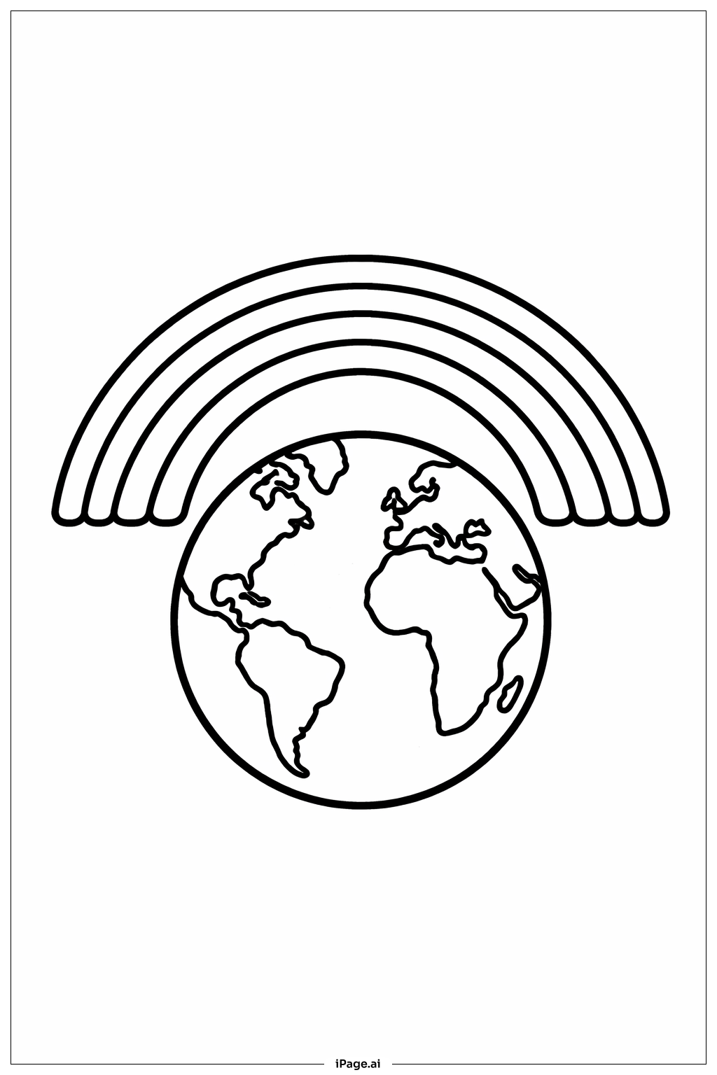  带彩虹的地球填色页 