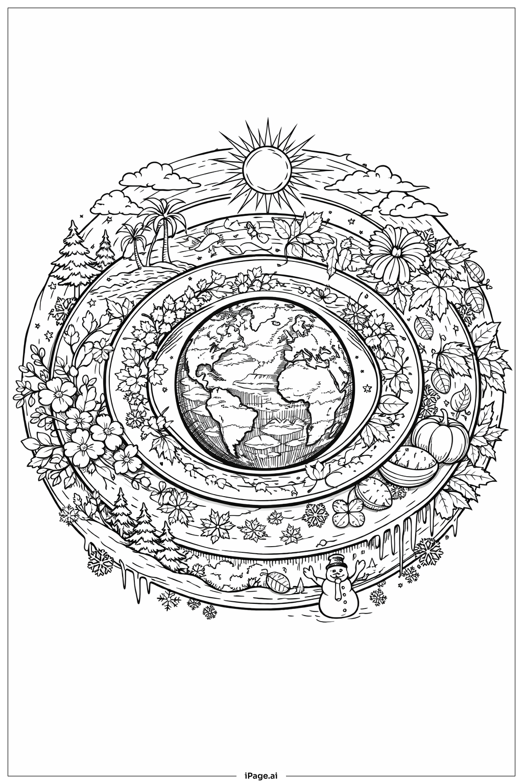  Earth With Seasonal Rings Coloring Page 